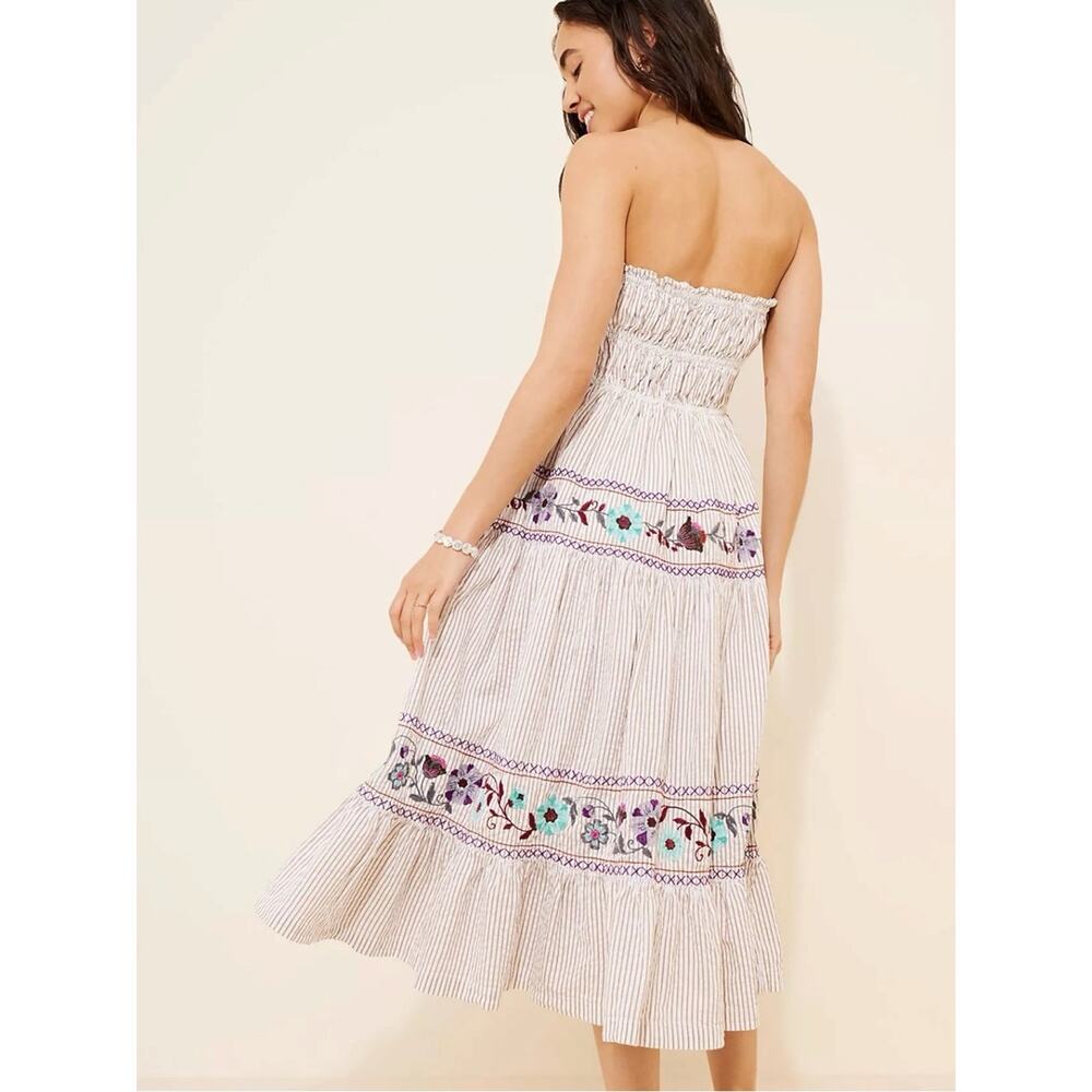 Free People Bohemian Embroidered Floral Kalani Strapless Midi Dress Size XL - Picture 8 of 15